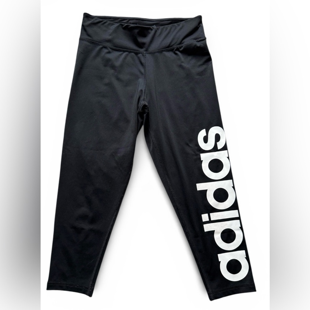 Adidas Women's Black Capri Leggings with White Logo